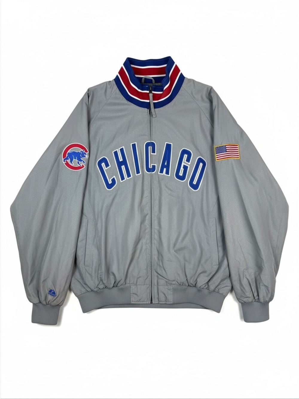 Authentic Vintage Majestic Chicago Cubs MLB Bomber Jacket Retro Gray RARE XXL